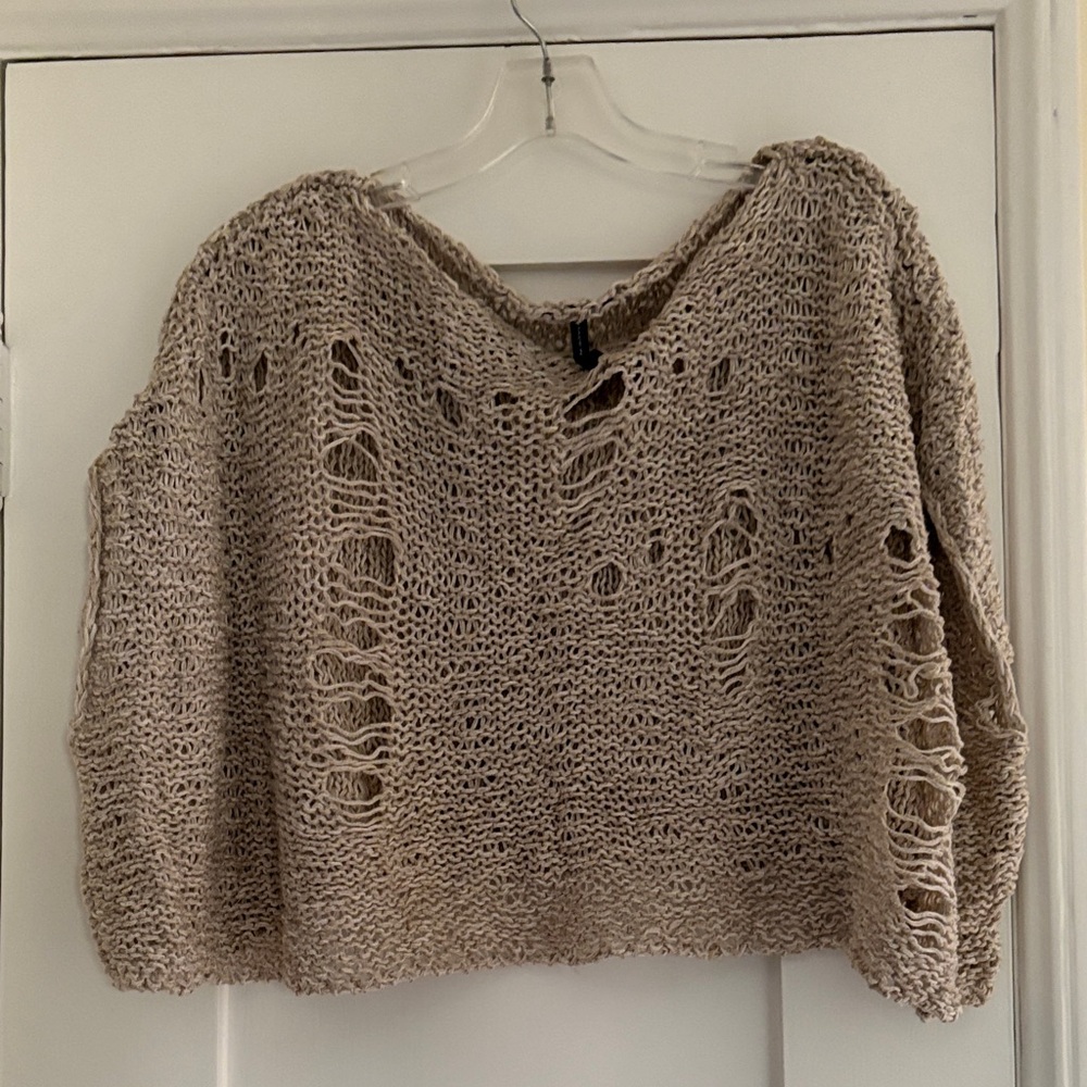 NWOT Sarah Pacini Distressed Beige Sleeveless Sweater O/S
